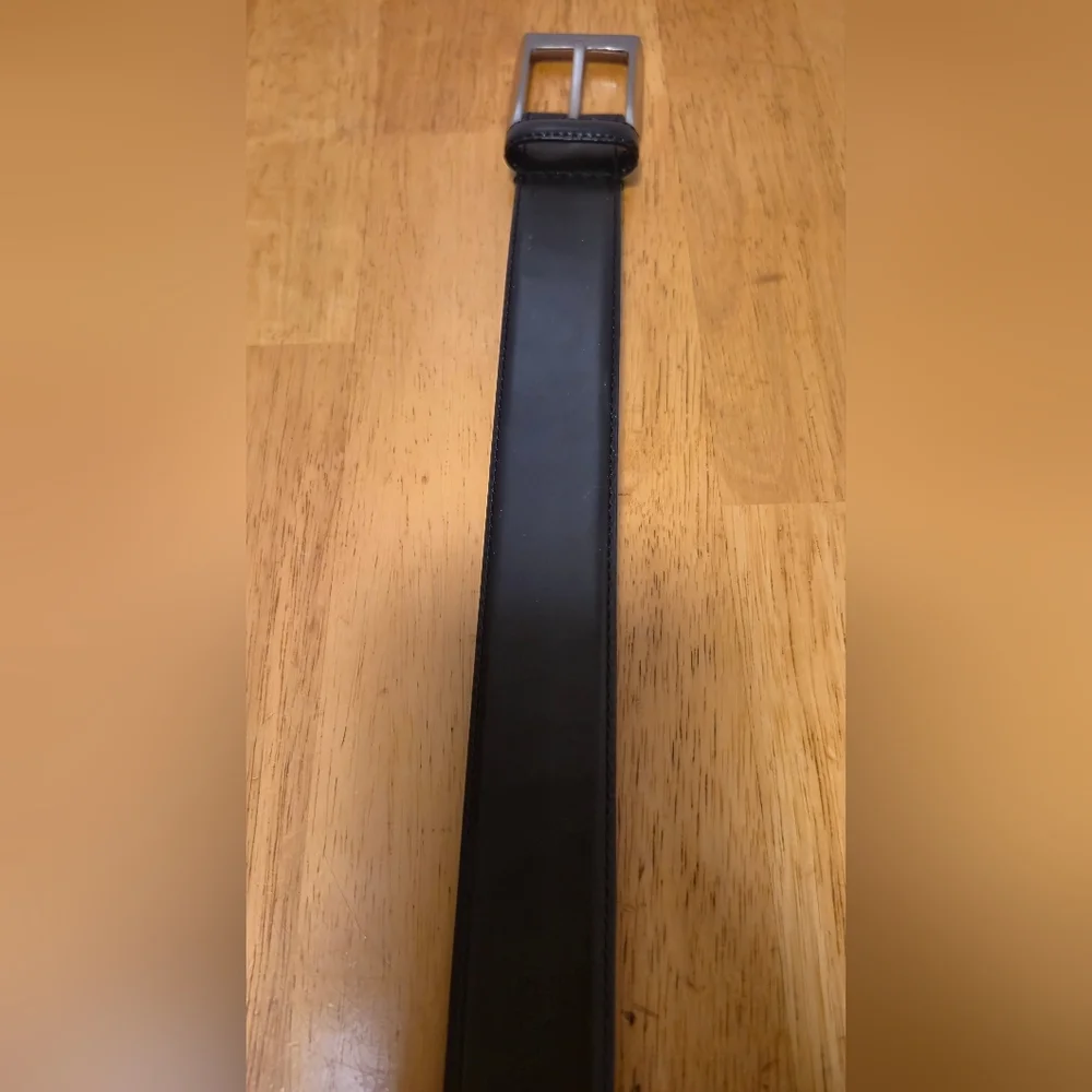 Black and Tan Leather Belt‎ with Silver Buckle
